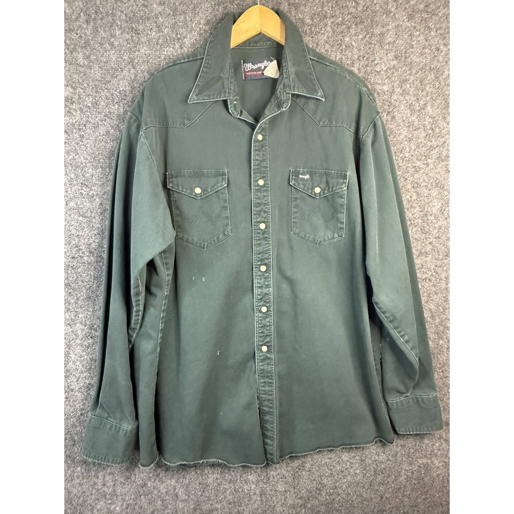Vintage Wrangler Western Button Up Shirt Men's Chest SZ 48 Green Long Sleeves